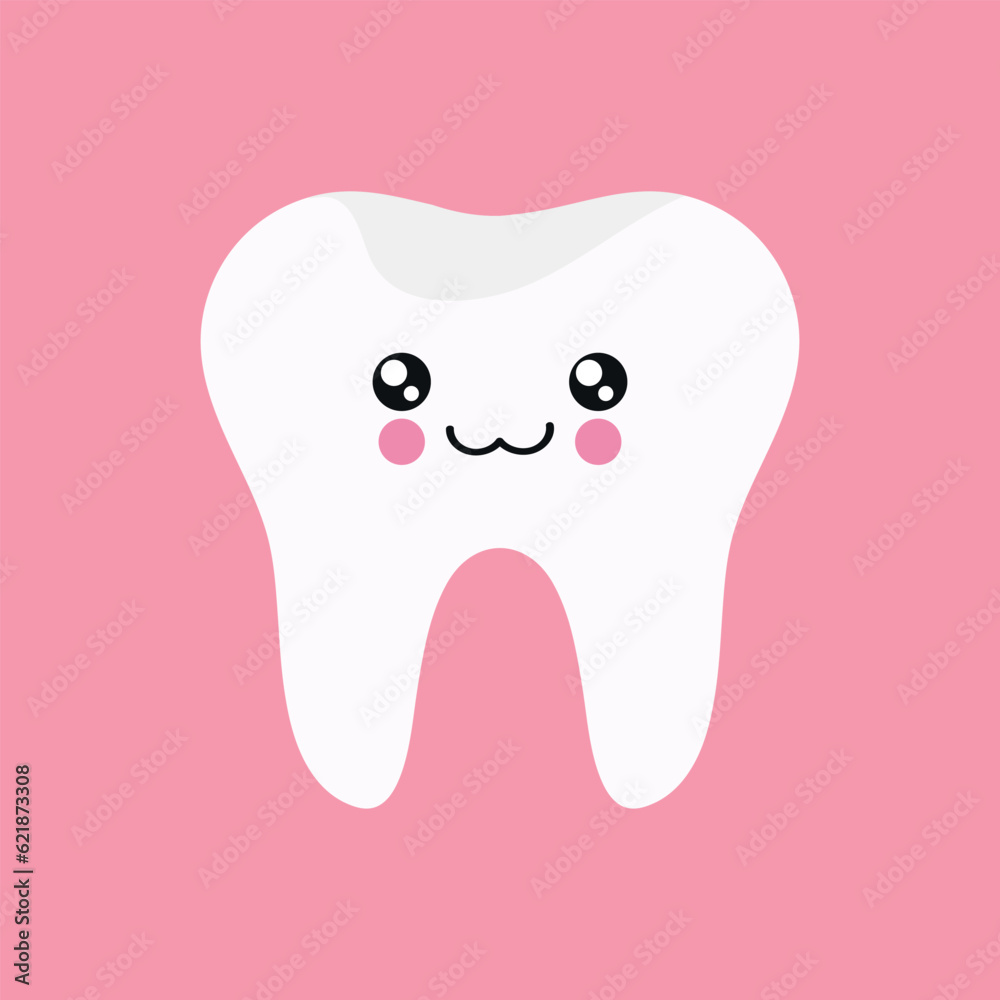 Healthy and happy tooth. Cute smiling tooth icon in cartoon childish style. Vector illustration Healthy and happy tooth. Cute smiling tooth icon in cartoon childish style. Vector illustration