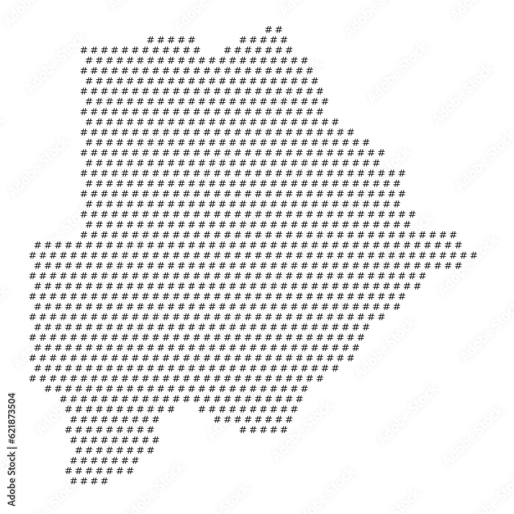 Map of the country of Botswana with hashtag icons texture on a white background