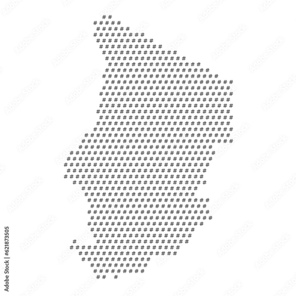 Map of the country of Chad with hashtag icons texture on a white background