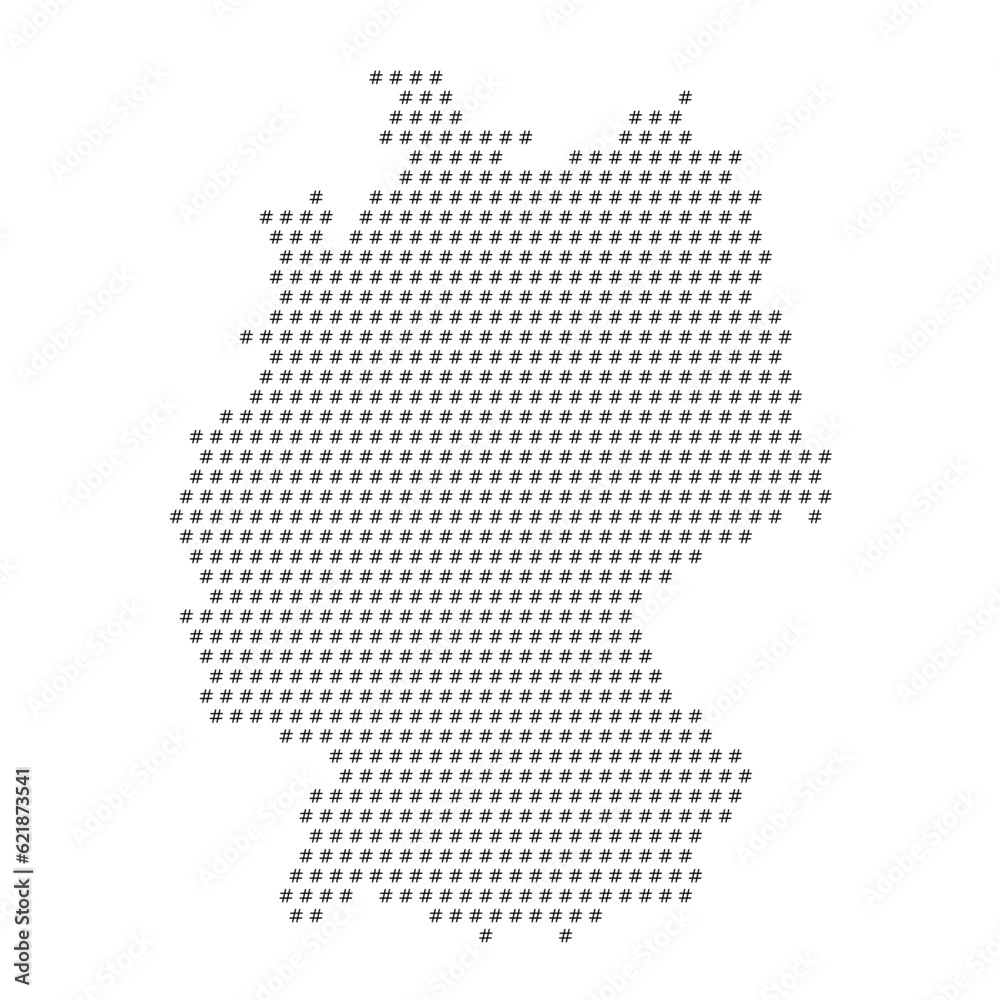 Map of the country of Germany with hashtag icons texture on a white background