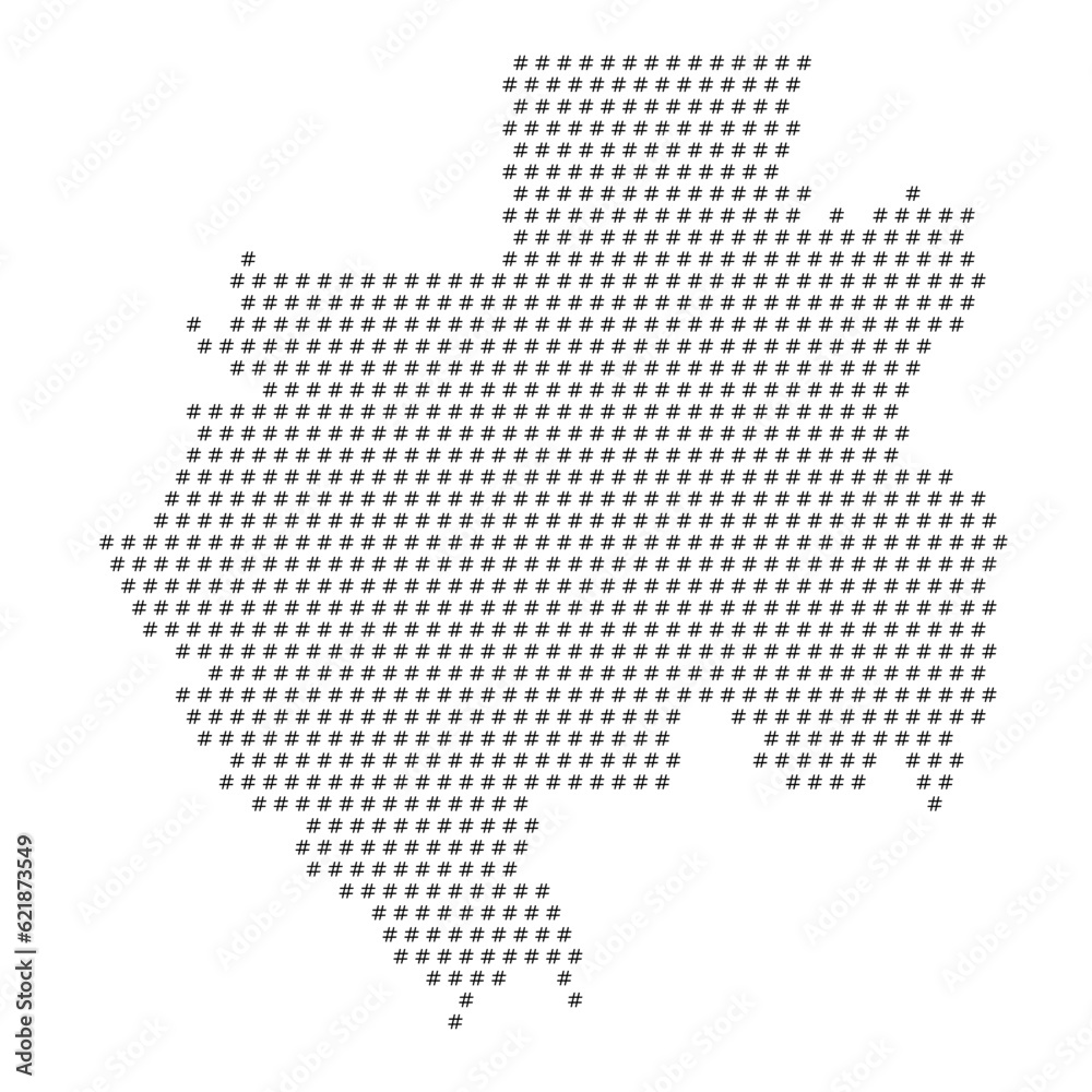 Map of the country of Gabon with hashtag icons texture on a white background