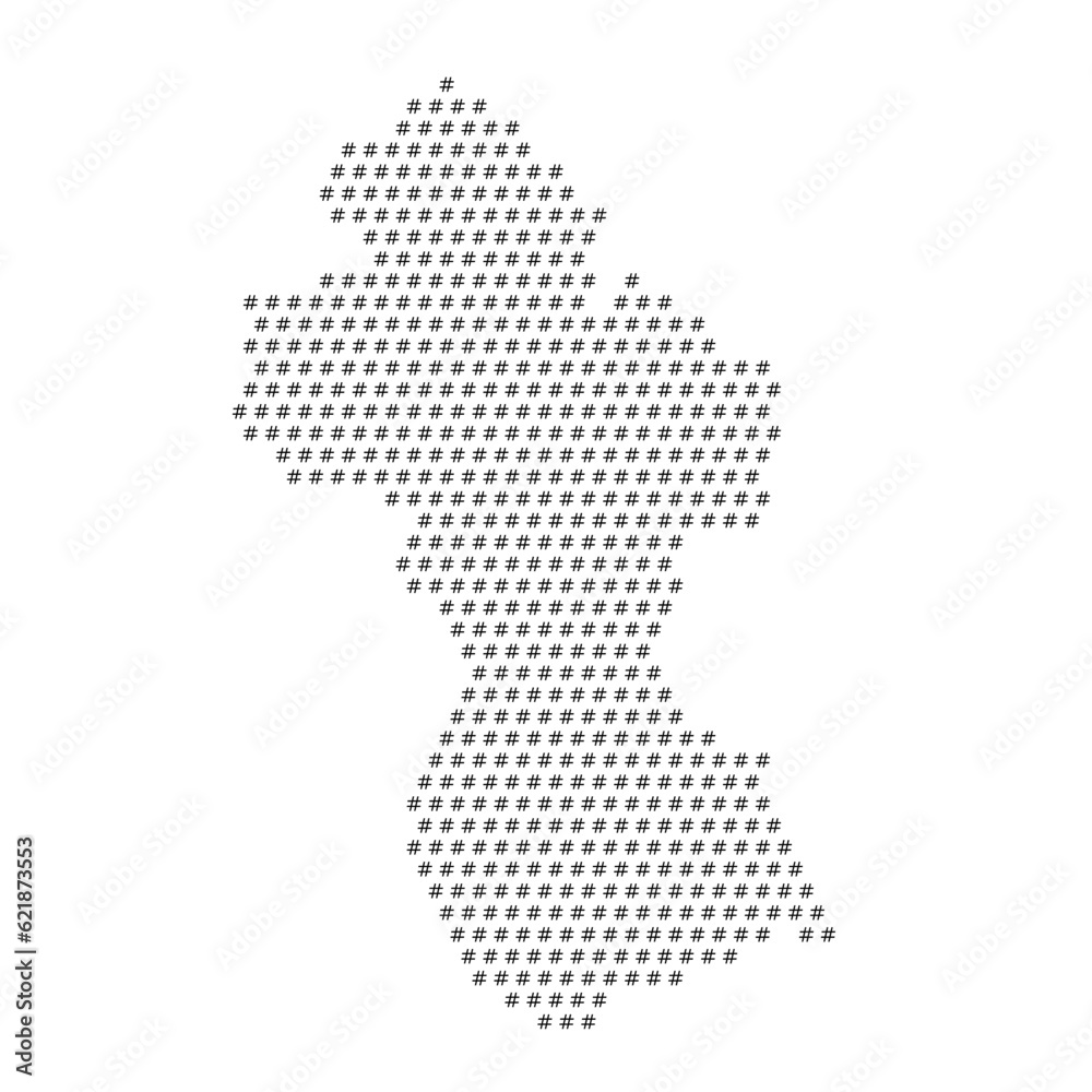 Map of the country of Guyana with hashtag icons texture on a white background