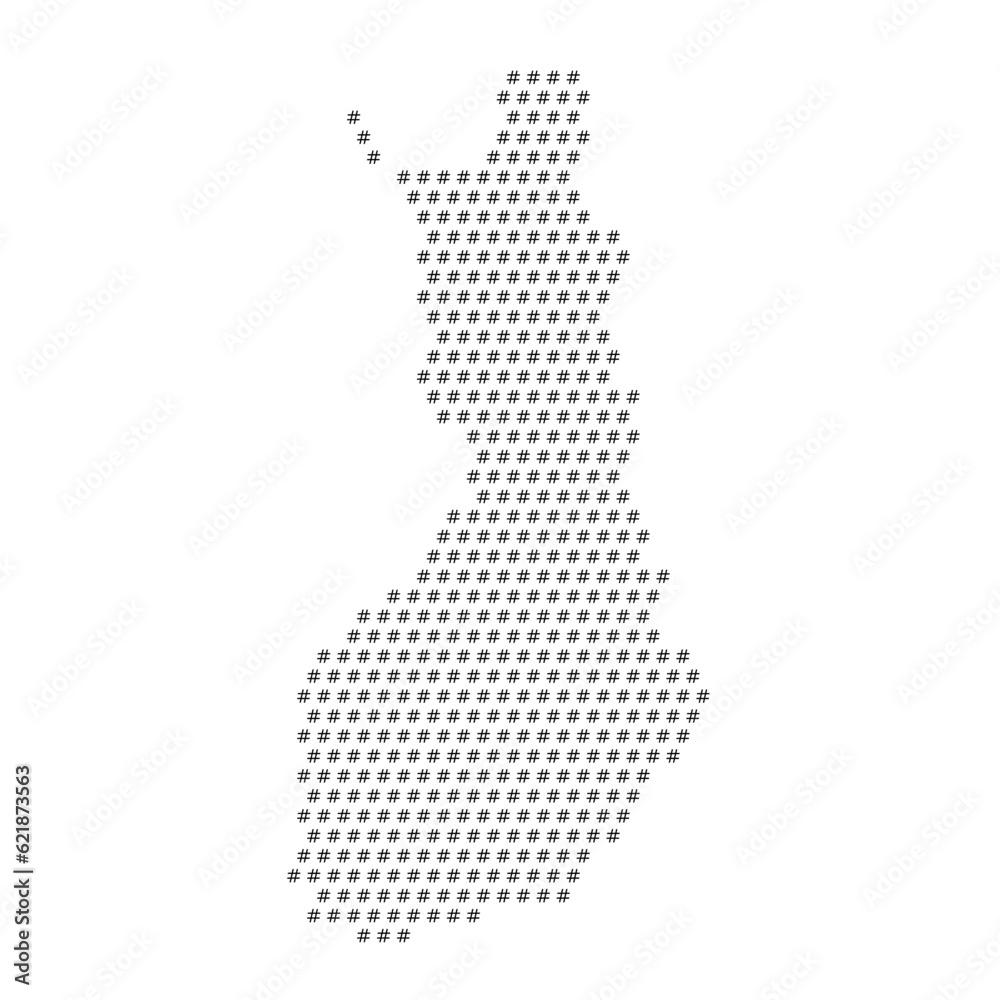 Map of the country of Finland with hashtag icons texture on a white background