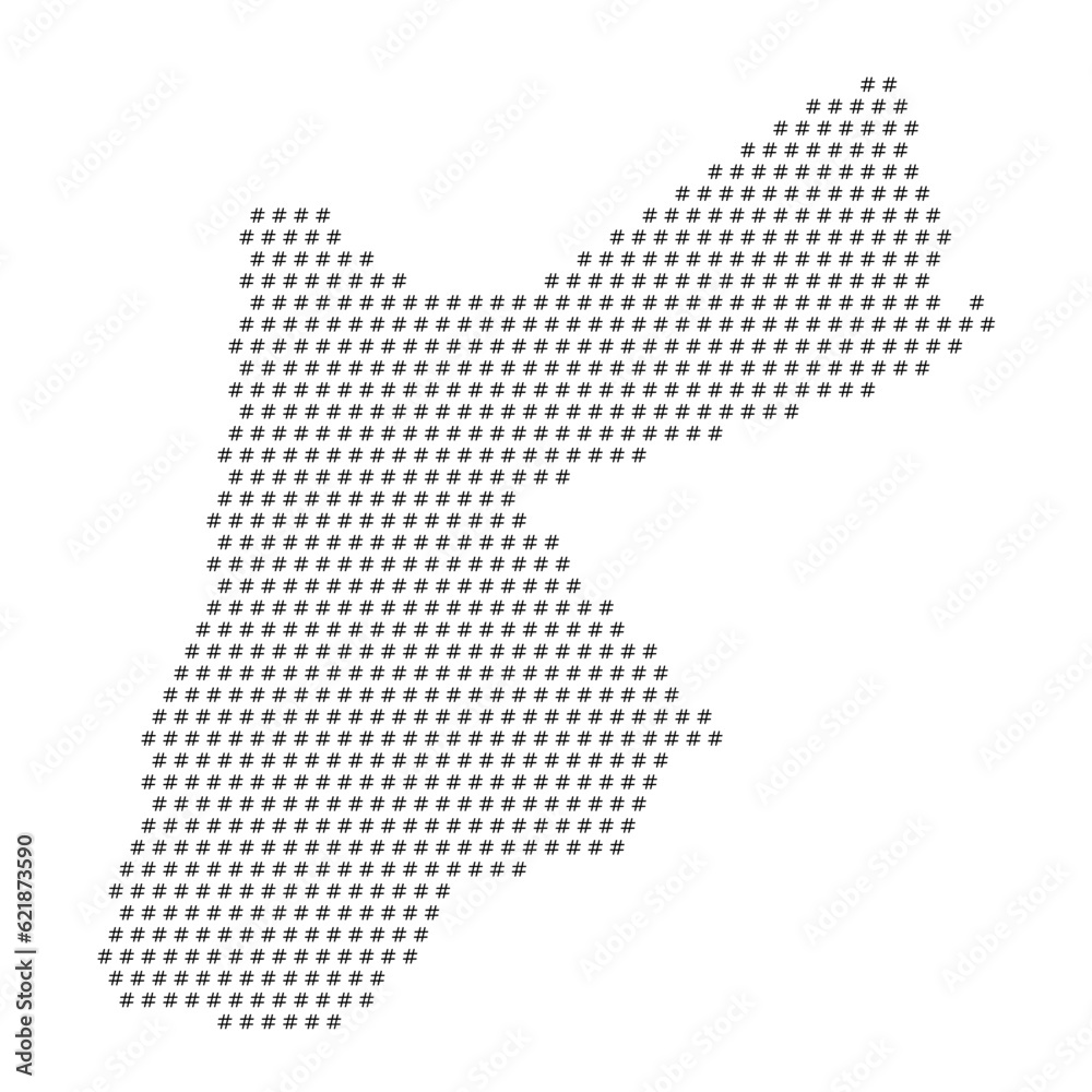 Map of the country of Jordan with hashtag icons texture on a white background