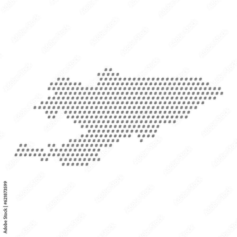 Map of the country of Kyrgyzstan with hashtag icons texture on a white background