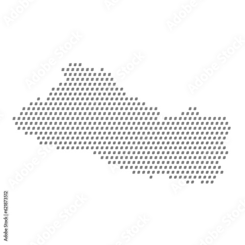 Map of the country of El Salvador with hashtag icons texture on a white background