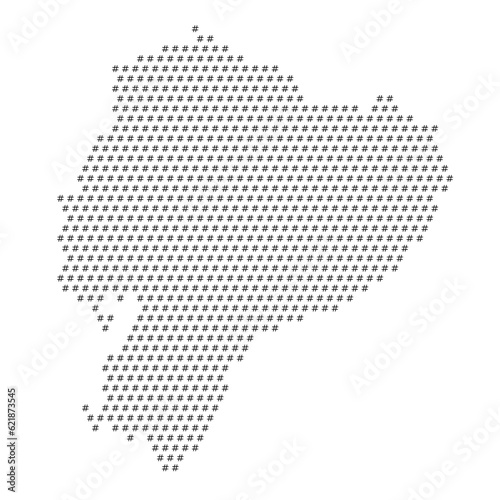 Map of the country of Ecuador with hashtag icons texture on a white background