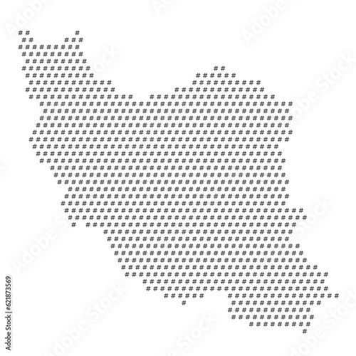 Map of the country of Iran with hashtag icons texture on a white background