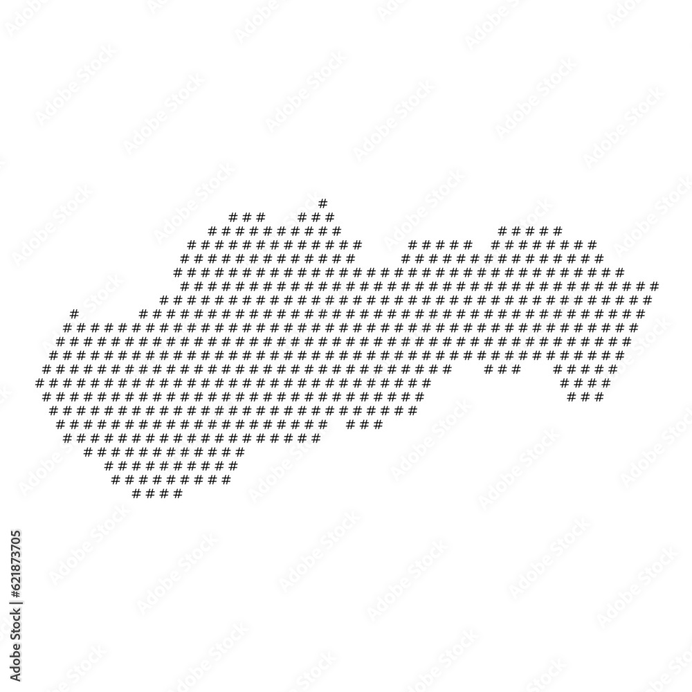 Map of the country of Slovakia with hashtag icons texture on a white background