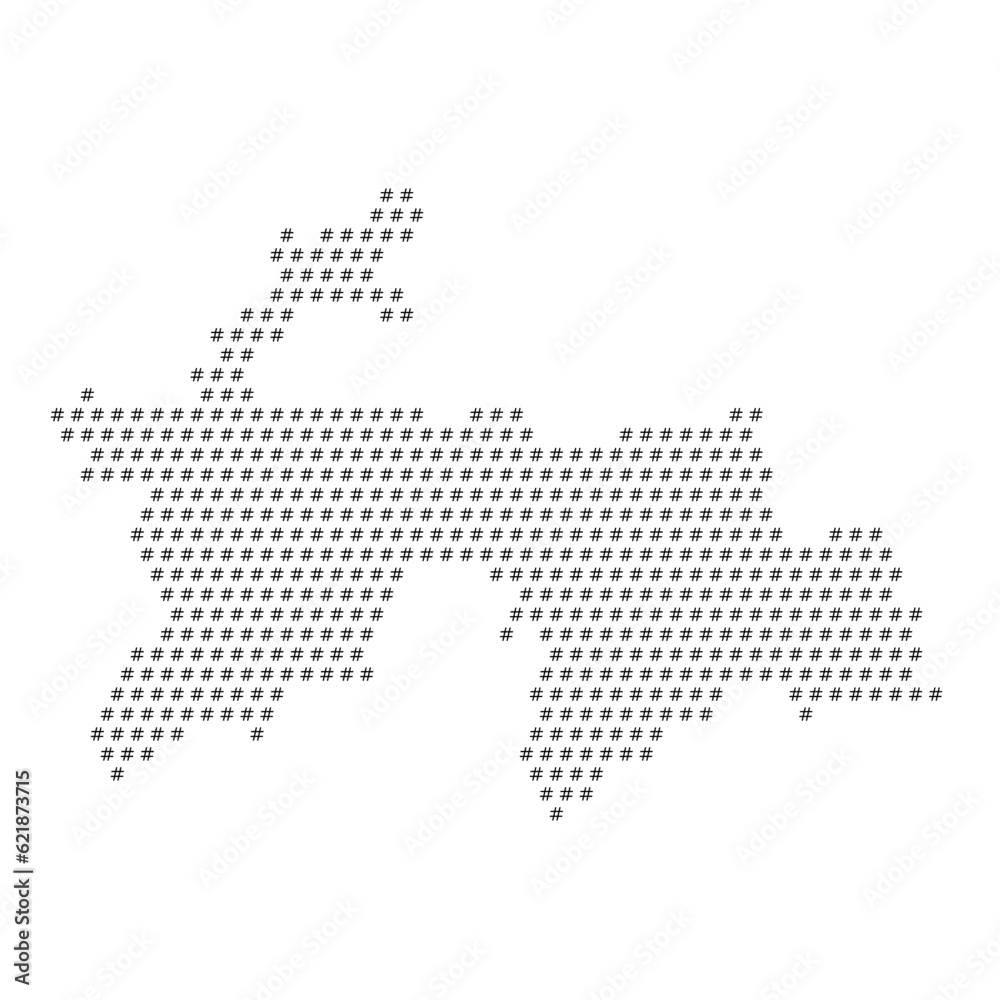 Map of the country of Tajikistan with hashtag icons texture on a white background