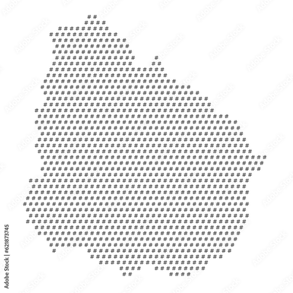 Map of the country of Uruguay with hashtag icons texture on a white background