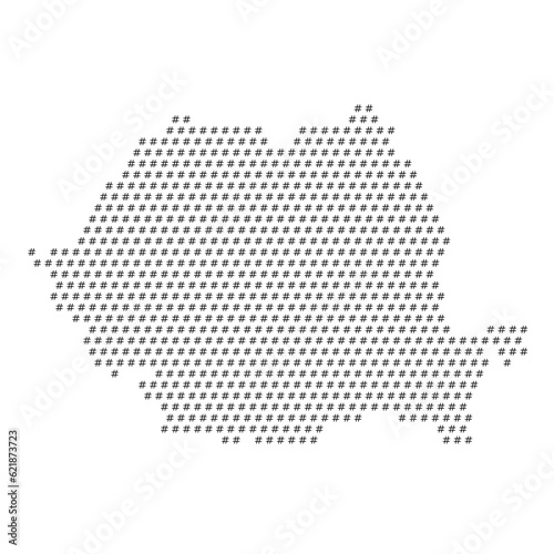 Map of the country of Romania with hashtag icons texture on a white background