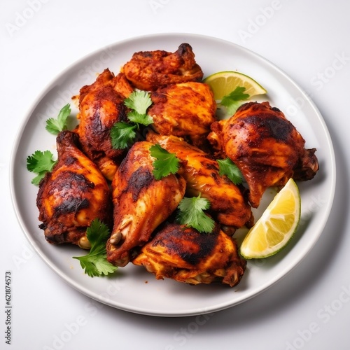 Roasted chicken on a plate grilled chicken wings Indian spiced grilled chicken Tandoori Chicken generative ai