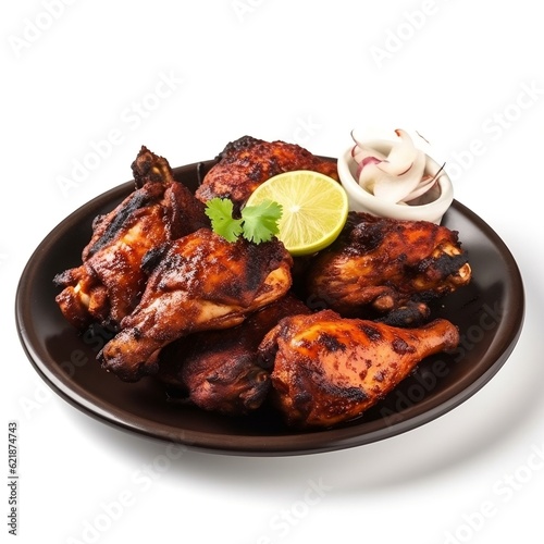 Roasted chicken on a plate grilled chicken wings Indian spiced grilled chicken Tandoori Chicken generative ai