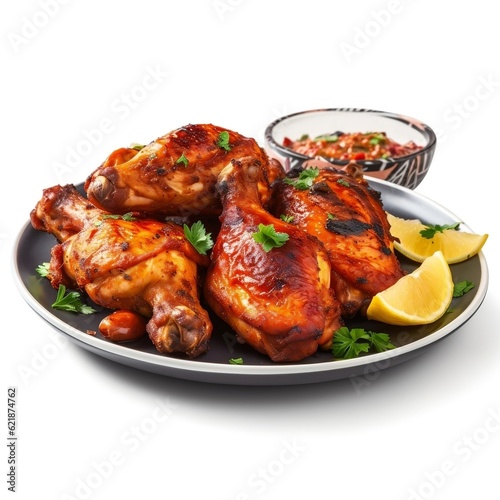 Roasted chicken on a plate grilled chicken wings Indian spiced grilled chicken Tandoori Chicken generative ai