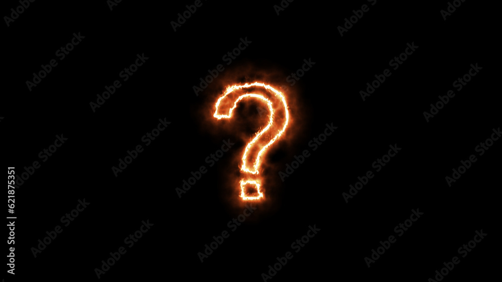 Naklejka premium neon fire effect question mark on black background. Neon question mark. Question mark Symbol, question mark sign. neon question mark sign.