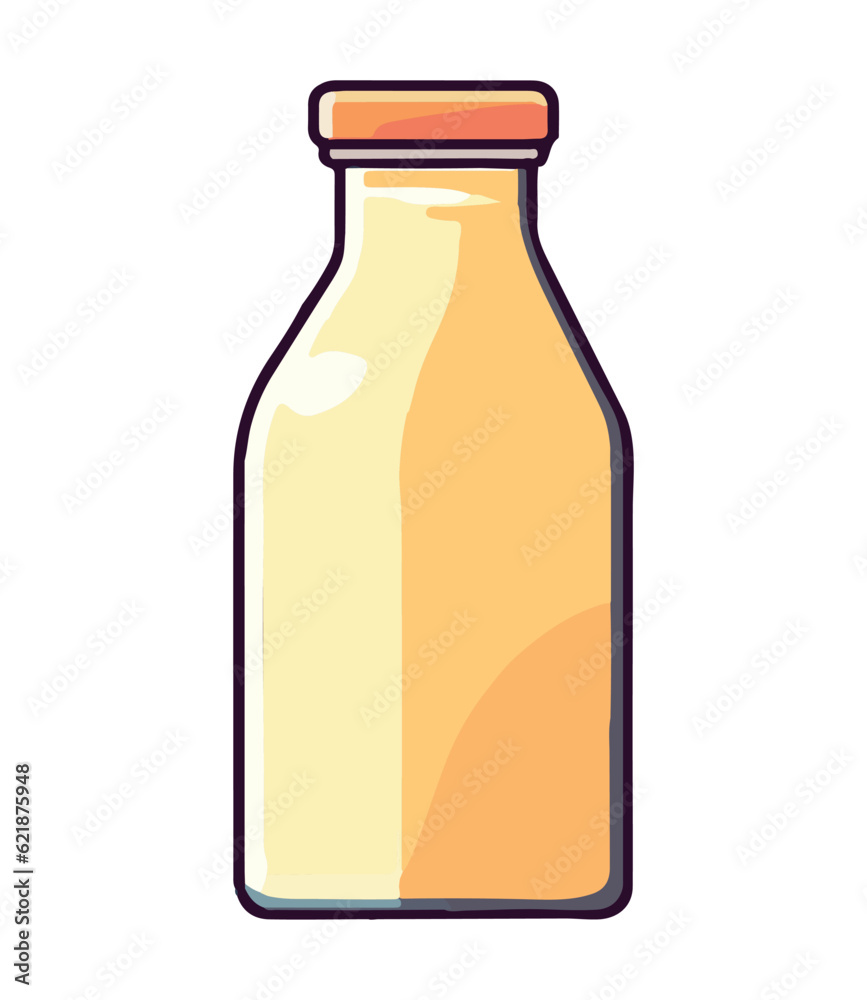 Organic milk in glass bottle with yellow lid Organic milk in glass bottle with yellow lid