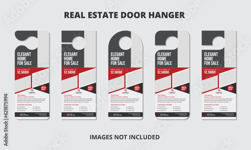 Real estate agency modern business door hanger template with 5 different cutting styles, Vector door hanger template