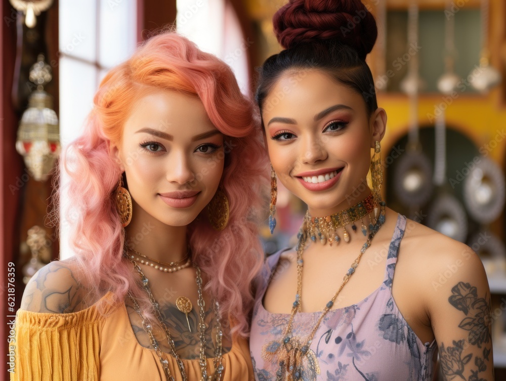 Two beautiful young women standing next to each other. Generative AI ...
