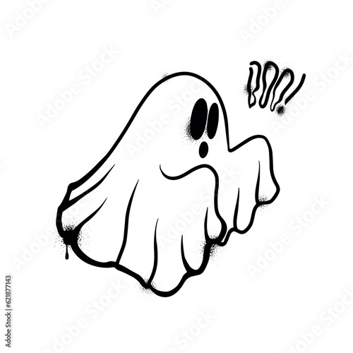 Urban style graffiti ghost sprayed with splashes. Vector hand drawn textured illustration on white background for banner, decoration, tatoo, street art, halloween eps 10