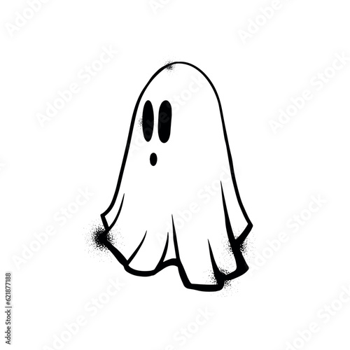 Urban style graffiti ghost sprayed with leak and splashes. Vector hand drawn textured illustration on white background for banner, decoration, tatoo, street art, halloween eps 10
