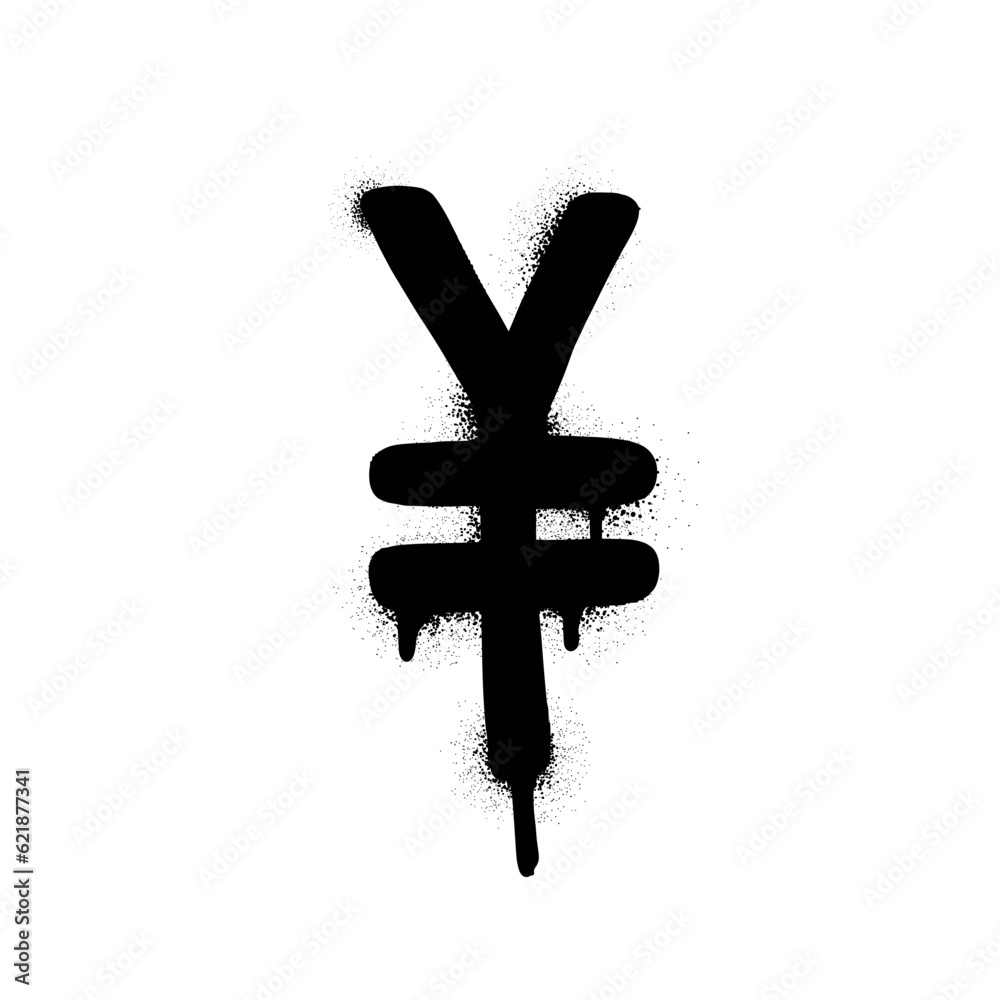 Obraz premium Urban style graffiti Yuan Renminbi symbol sprayed with leak and splashes. Vector hand drawn textured illustration on white background for banner, decoration, tatoo, street art, eps 10