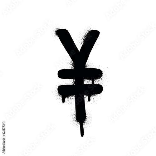 Urban style graffiti Yuan Renminbi symbol sprayed with leak and splashes. Vector hand drawn textured illustration on white background for banner, decoration, tatoo, street art,  eps 10