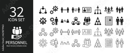 Icon set related to presentation human resources and recruitment