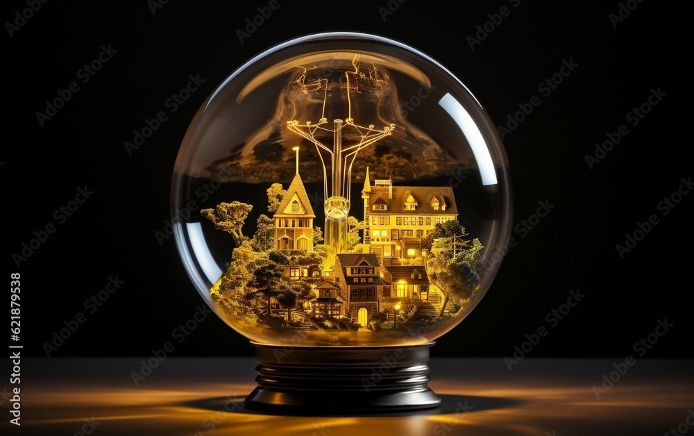 A snow globe with a picture of a city in it. AI