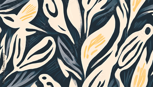 Abstract botanical minimal shapes pattern. Collage contemporary print. Fashionable template for design. Modern ethnic style.