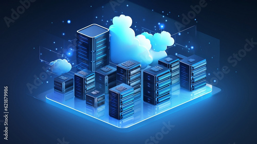 Creative Cloud Computing 3D Illustration, blue, technological