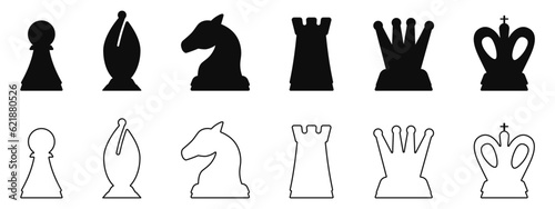 Black and white chess game pieces