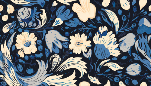 Botanical hand drawn ethno style ornament pattern. Abstract trendy monochrome print. Fashionable vector template for your design.