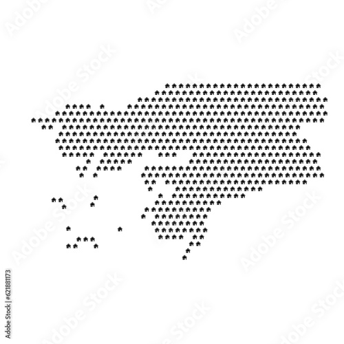 Map of the country of Guinea Bissau with house icons texture on a white background