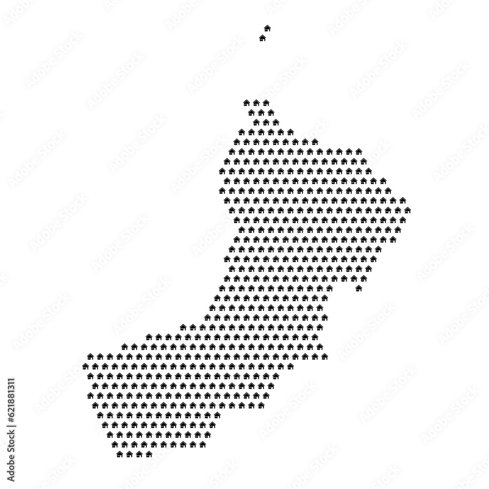 Map of the country of Oman with house icons texture on a white background
