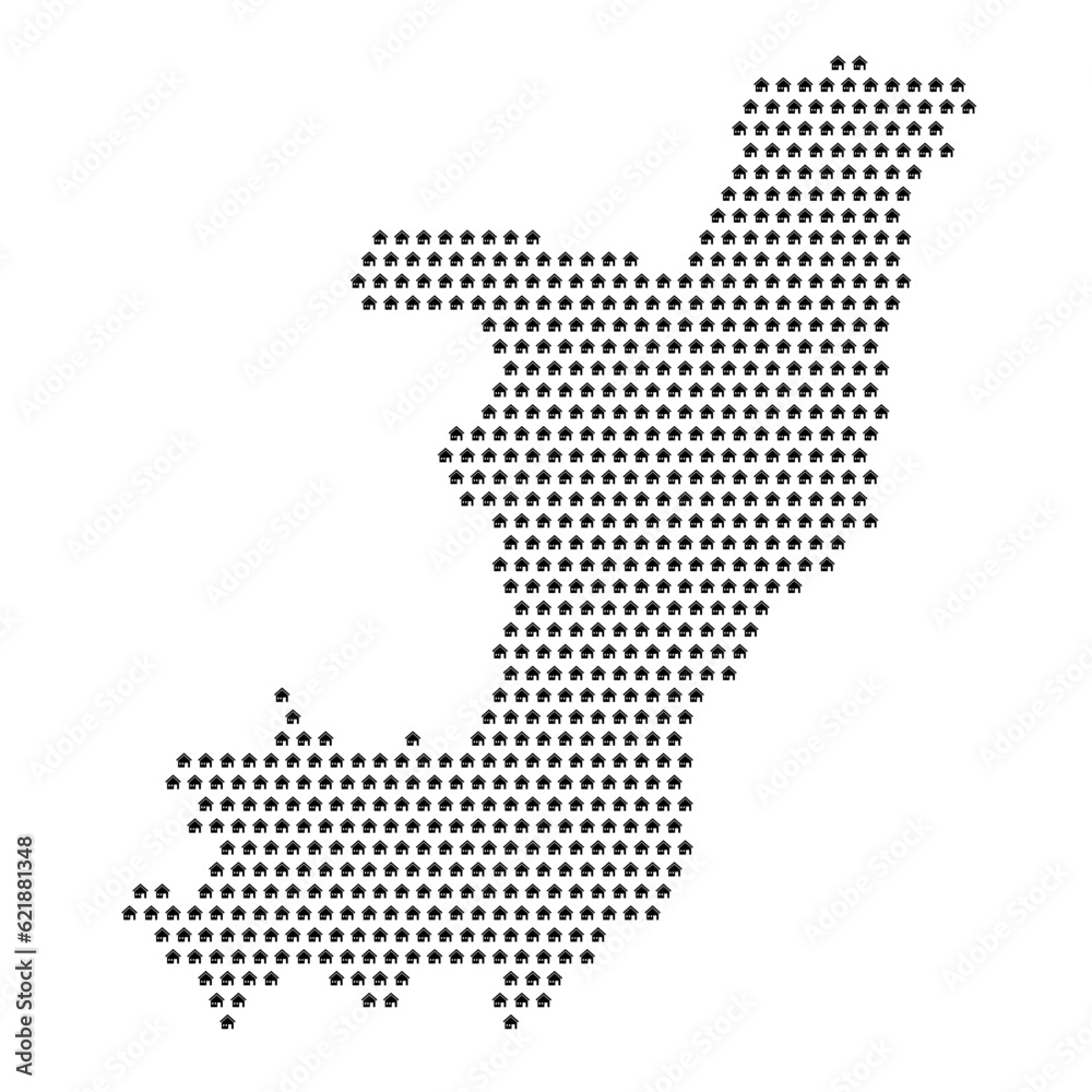 Map of the country of Republic of the Congo with house icons texture on a white background