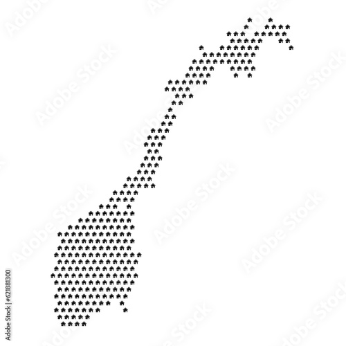 Map of the country of Norway with house icons texture on a white background