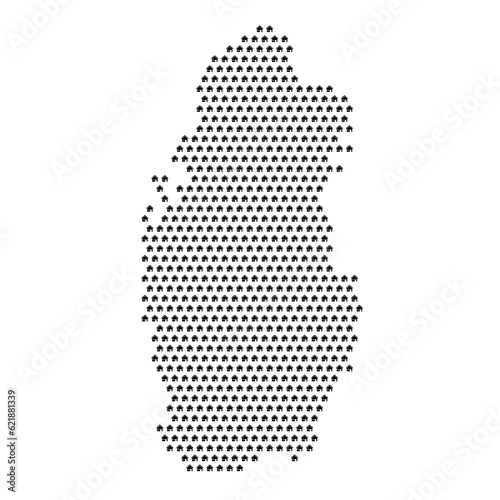 Map of the country of Qatar with house icons texture on a white background