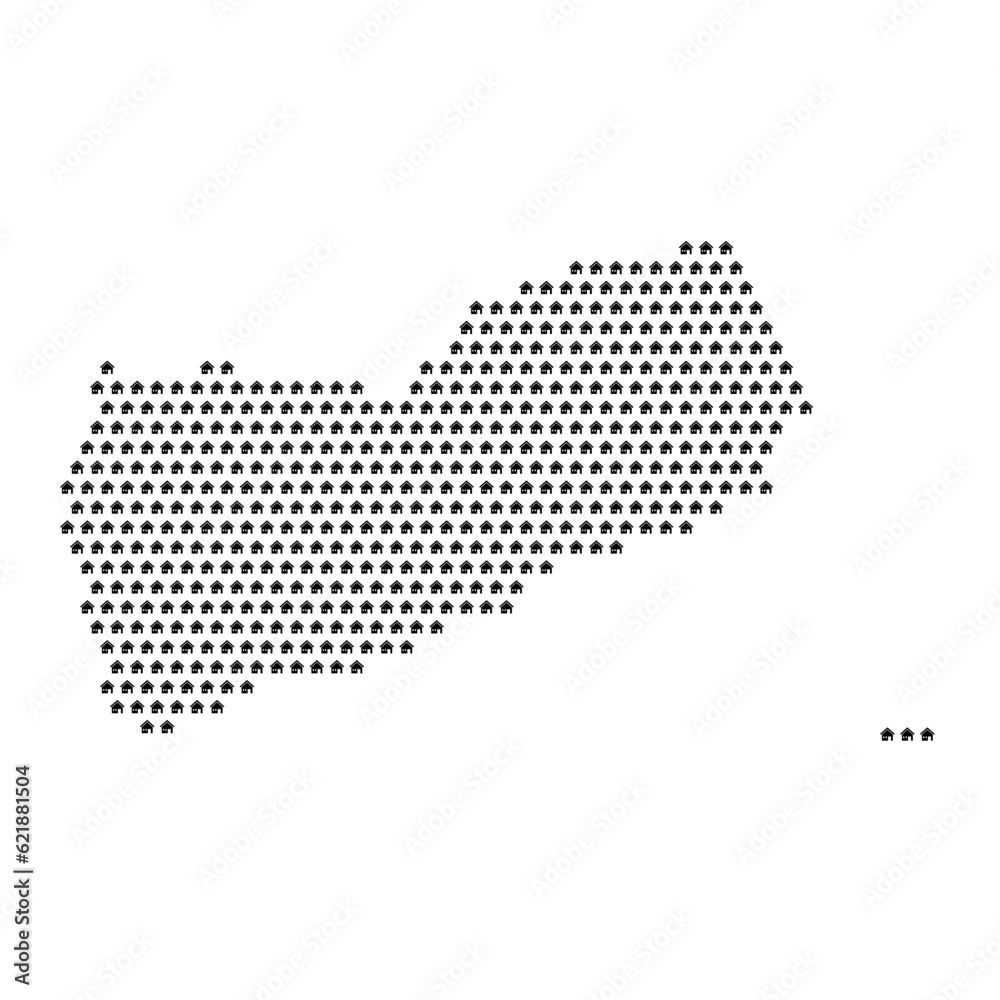 Map of the country of Yemen with house icons texture on a white background