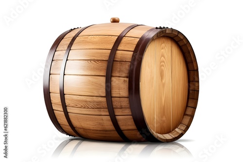 a wooden barrel with a brown band