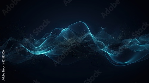 Abstract wavy blue background with glowing particles and modern design © javier