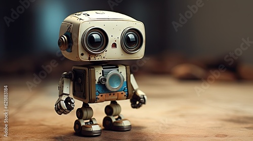 cute robot with surprised face and copy space