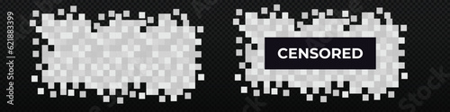 Censored pixel sticker banner. Restricted viewing with tag