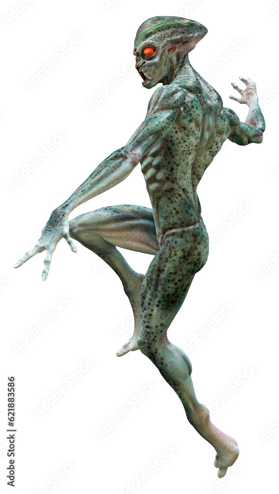 Fototapeta premium 3D Rendering Green Alien on White