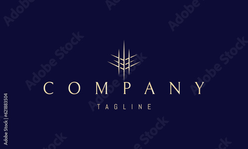 Vector golden logo on which an abstract image of the symbol represents the cornerstone.