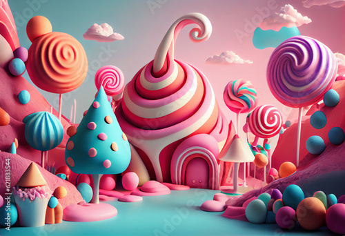 rainbow candy land, fantasy sweet world. Generative Ai