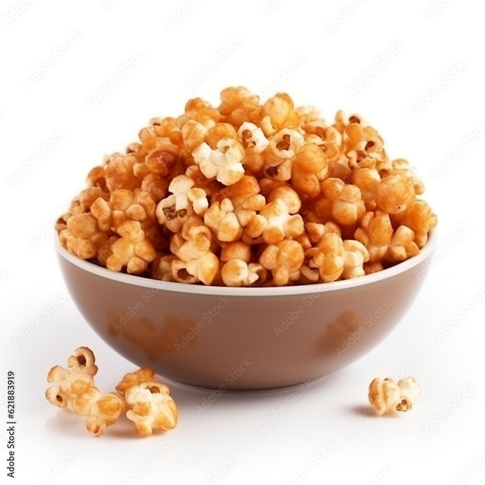 Popcorn in a bowl whit salt caramel generative ai Popcorn in a bowl whit salt caramel generative ai
