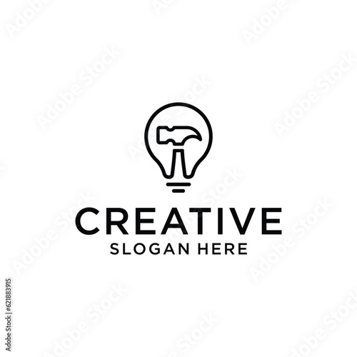 Hammer light bulb logo design concept