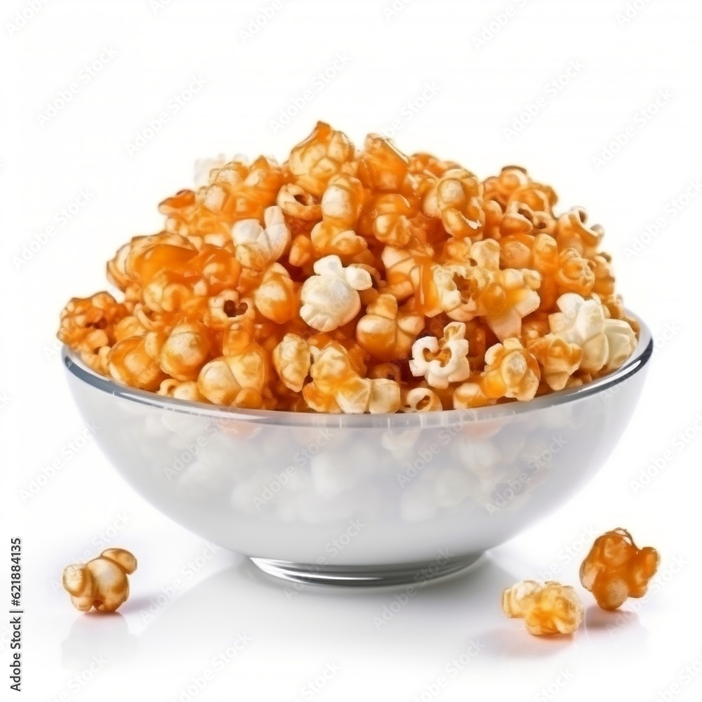 Popcorn in a bowl whit salt caramel generative ai Popcorn in a bowl whit salt caramel generative ai