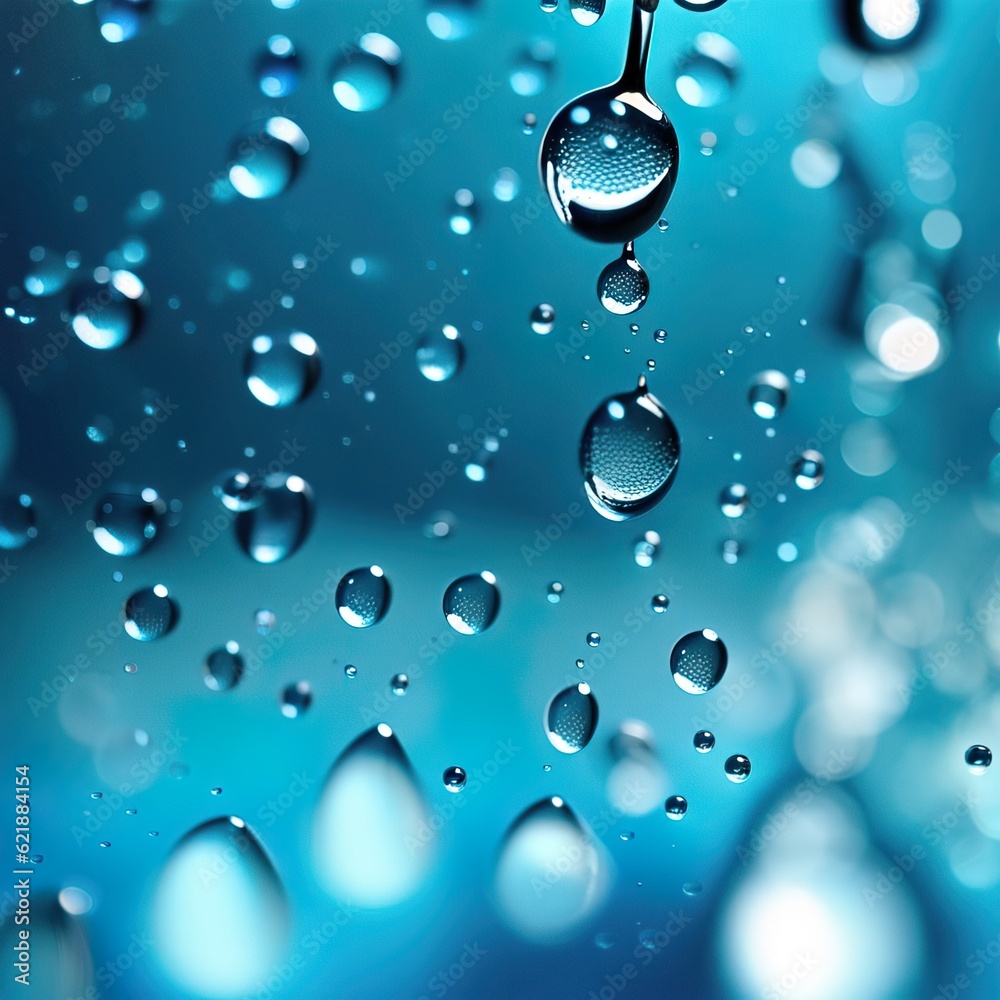custom made wallpaper toronto digitalWater drops on a blurred blue background. Close-up shot. Generative AI illustration.